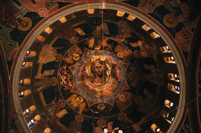 Brown and black ceiling with Jesus Christ
